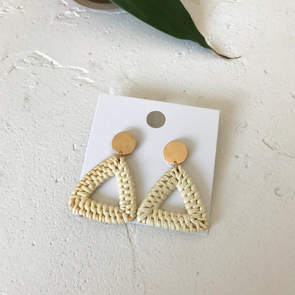 Retro Exaggerated Geometric Rattan Woven Earrings