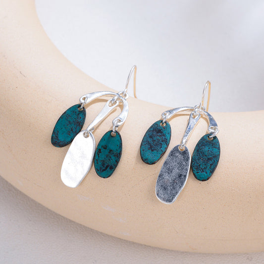 NYU Retro Blue-Green Fan-Shaped Ear Hook Earrings