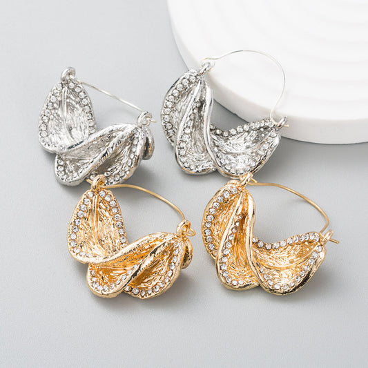 Exaggerated Rhinestone Leaf Earrings