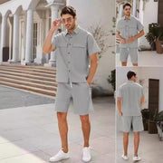 Men Short Sleeve Lapel Whit Pockets Set