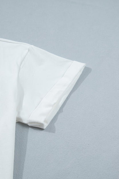 White Asymmetric Lace Hem Patchwork Tee