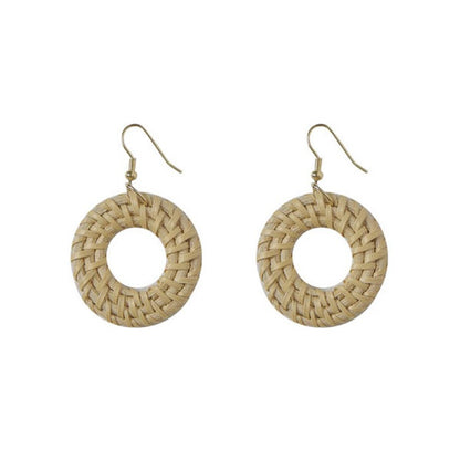 Retro Exaggerated Geometric Rattan Woven Earrings