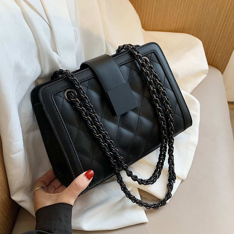 Black PU Leather Crossbody Bag For Women