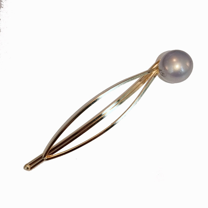 4PCS Korea Fashion Metal Hairpins Imitiation Pearl Colorful Beads Hair Clips for Women Irregular Geometric Hair Accessories