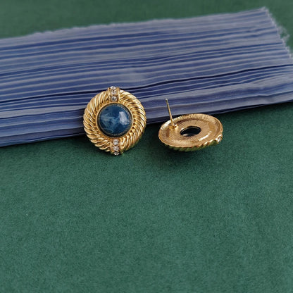 Vintage Blue Drip Oil Enamel Pearl Stud Earring