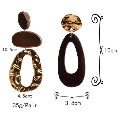 Wooden metal long earrings