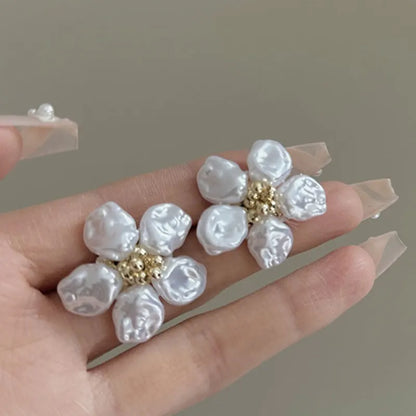 White Pearl Flower Earrings