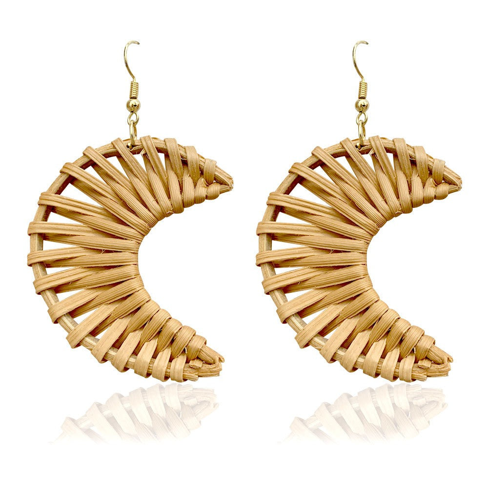 Retro Exaggerated Geometric Rattan Woven Earrings