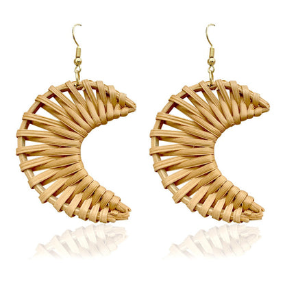 Retro Exaggerated Geometric Rattan Woven Earrings