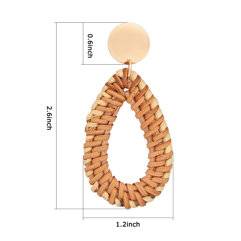 Handmade Wooden Rattan Woven Drop-Shaped Earrings