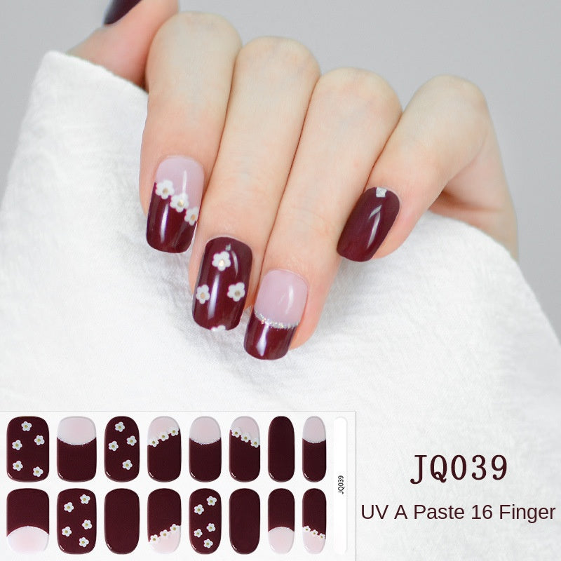 Xiantai UV Gel Nail Art Patches Semi-Cured Light Therapy Nail Stickers Waterproof 16 Finger Half Cured Nail Full Cover Wholesale