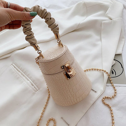 Crocodile Pattern Top Handle Bucket Bag