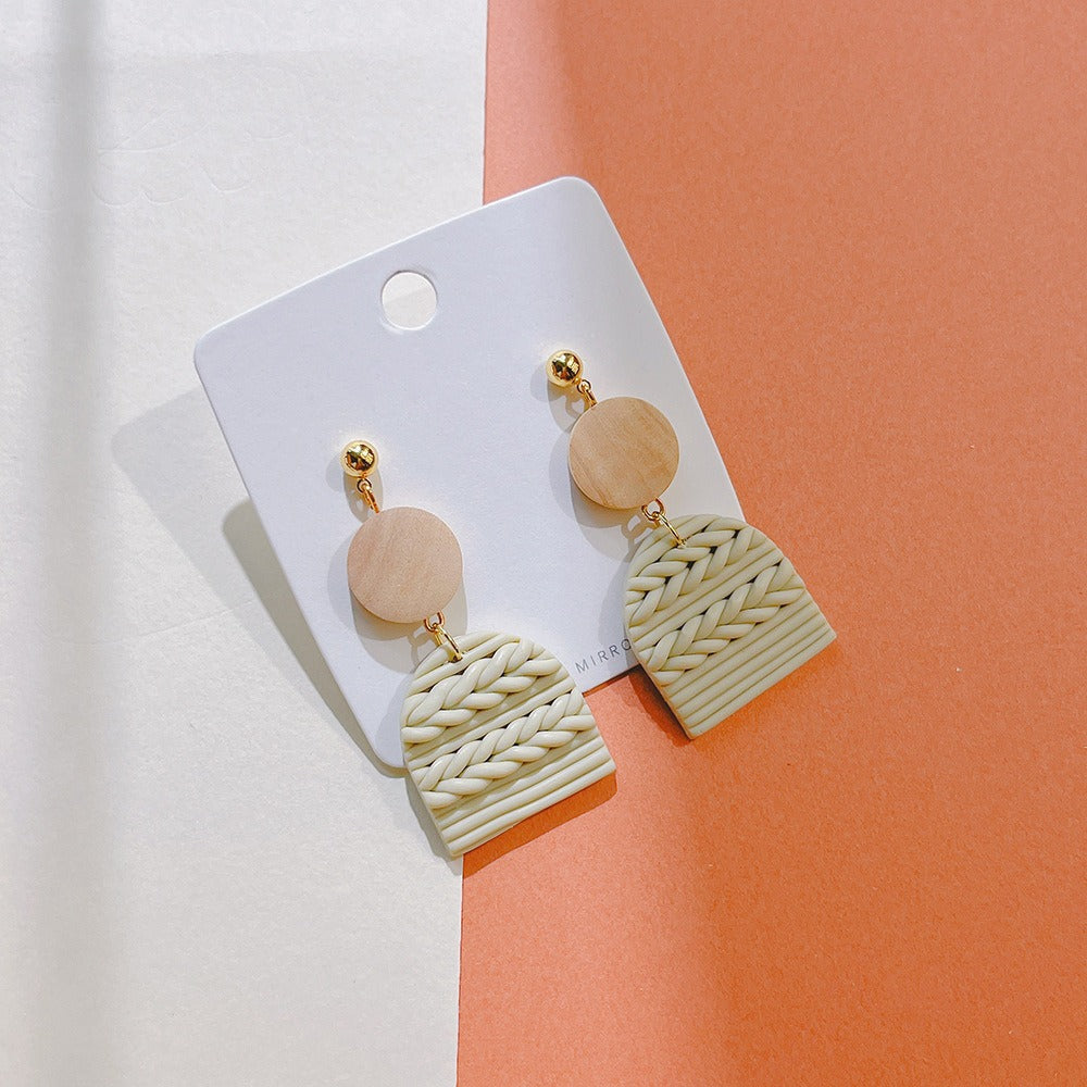 Handmade Geometric Polymer Clay Earrings – Soft Pottery Striped Jewelry for Women