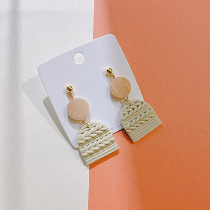 Handmade Geometric Polymer Clay Earrings – Soft Pottery Striped Jewelry for Women