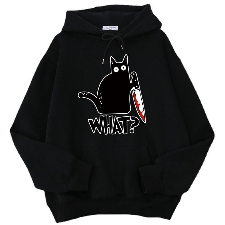 Killer Black Cat Surprised Hoodies Male