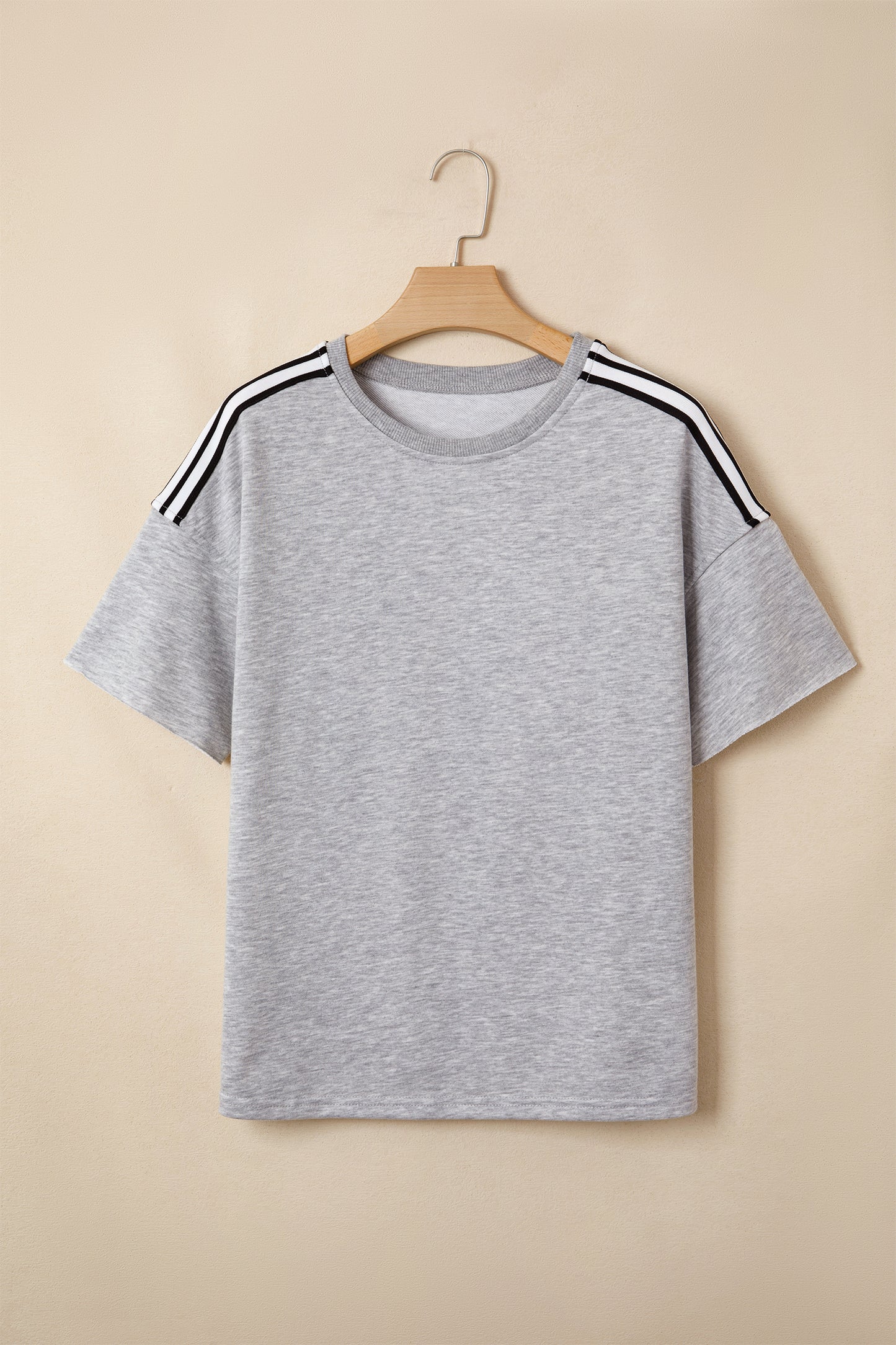 Light Grey Patchwork Detail Raw Edge Oversize Tee