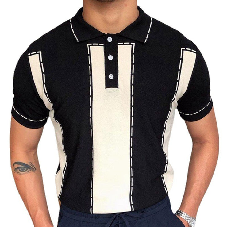 Men's Simple Stitching Contrast Polo Shirt