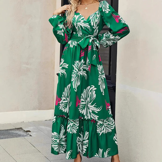 Women's Clothing Fashion Vacation V-neck Backless Print Dress