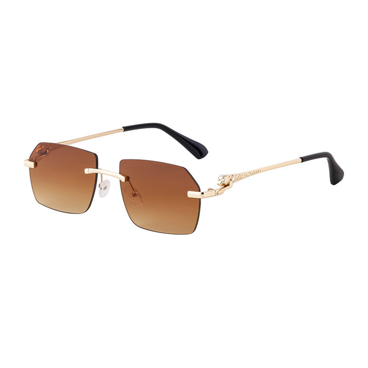 Frameless Trimming Leopard Temple Men Retro Square Sunglasses