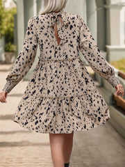 Perfee Frill Printed Mock Neck Long Sleeve Mini Dress