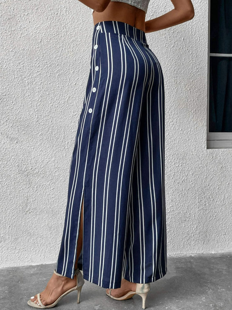 Perfee Striped Slit Wide Leg Pants