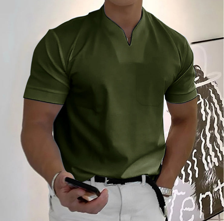 Men Stand Collar Short Sleeve Polo