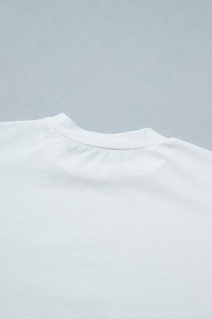 White Asymmetric Lace Hem Patchwork Tee