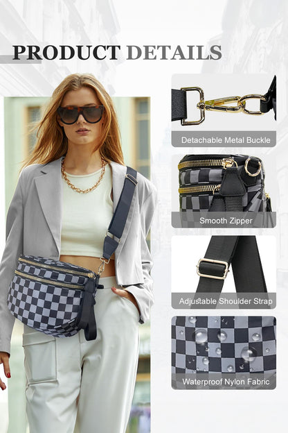 Color black Checkered Print Wide Strap Large Crossbody Bag