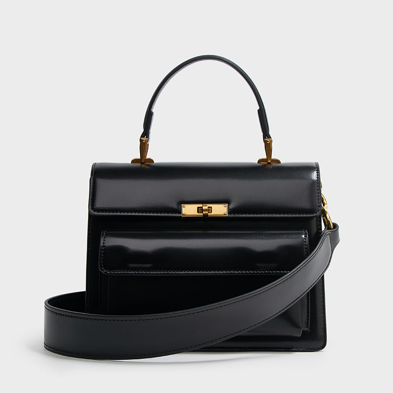 Textured Patent Leather Glossy Top Handle Bag