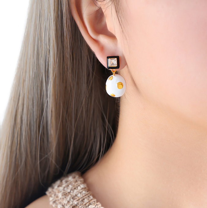High-End Romantic French Square & Round Wave Drip Oil Earrings