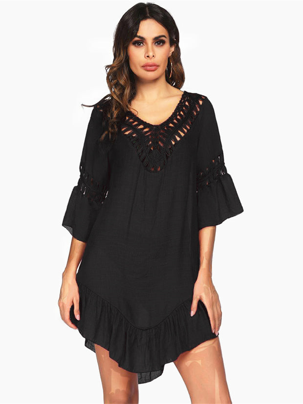 Backless Cutout Three-Quarter Sleeve Cover Up