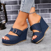 Women Summer Belt Buckle Wedge