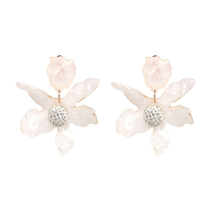 URAN Big Resin Flower Dangle Earrings – Boho Ethno Statement Jewelry