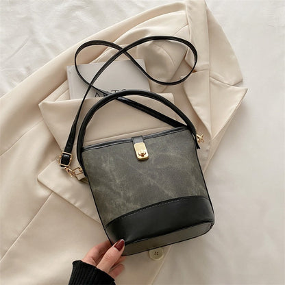 Contrast Color Top Handle Bucket Bag