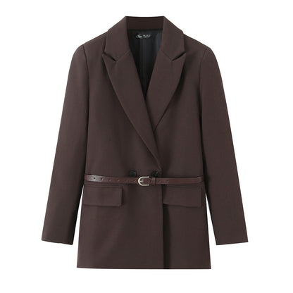 Commuting style elegant belt hip hugging skirt suit set