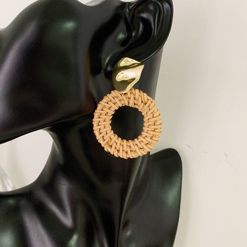 Retro Exaggerated Geometric Rattan Woven Earrings