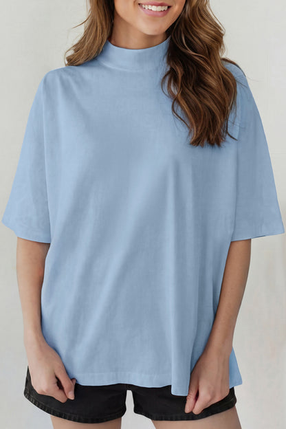 Black Solid Color High Neck Oversize Tee