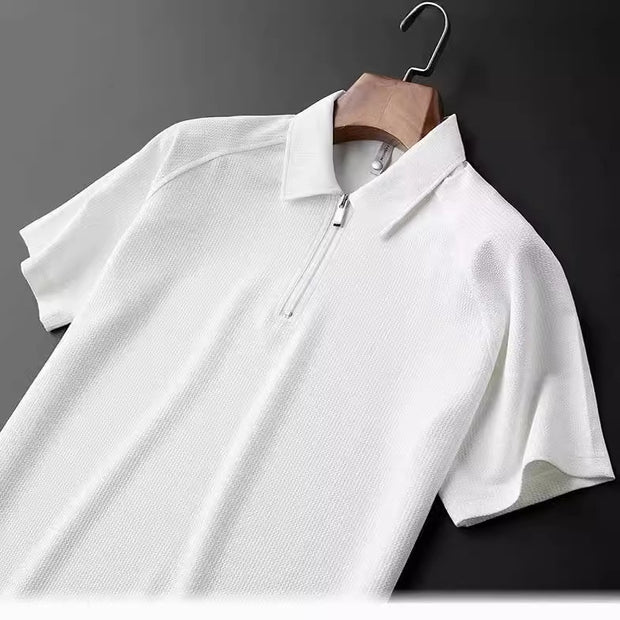 Light Summer Thin Bubble Half Zipper Polo Shirt Men's