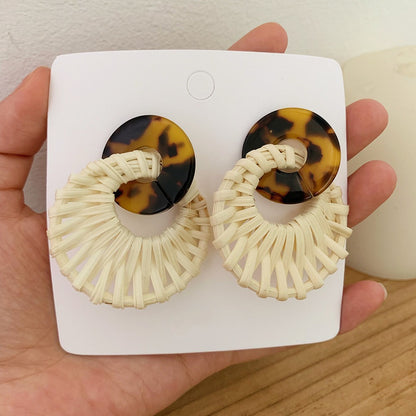Retro Exaggerated Geometric Rattan Woven Earrings
