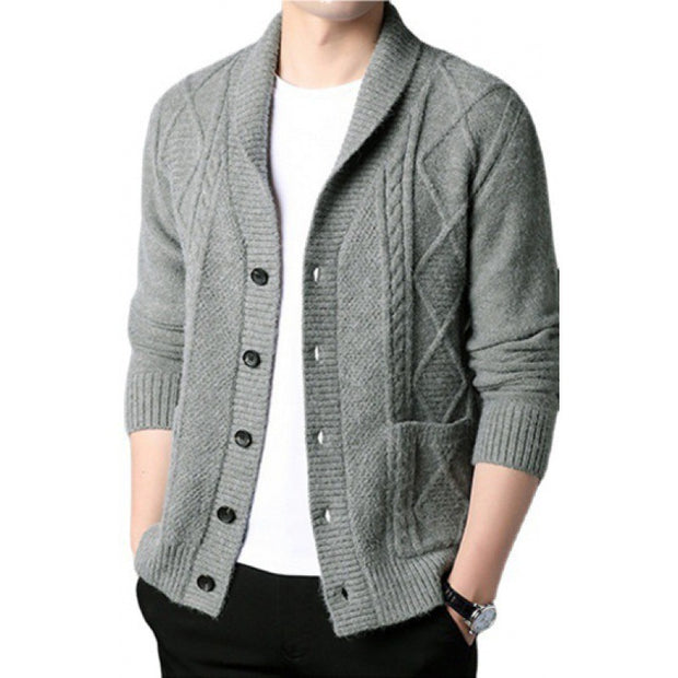 Men Long Sleeved Knitted Cardigon