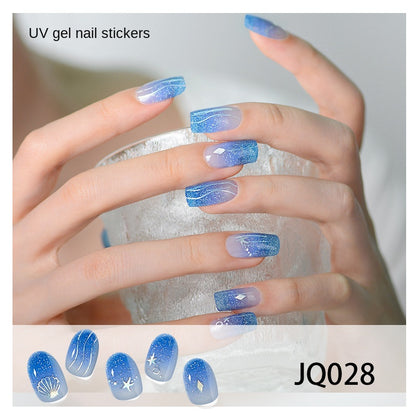 Xiantai UV Gel Nail Art Patches Semi-Cured Light Therapy Nail Stickers Waterproof 16 Finger Half Cured Nail Full Cover Wholesale