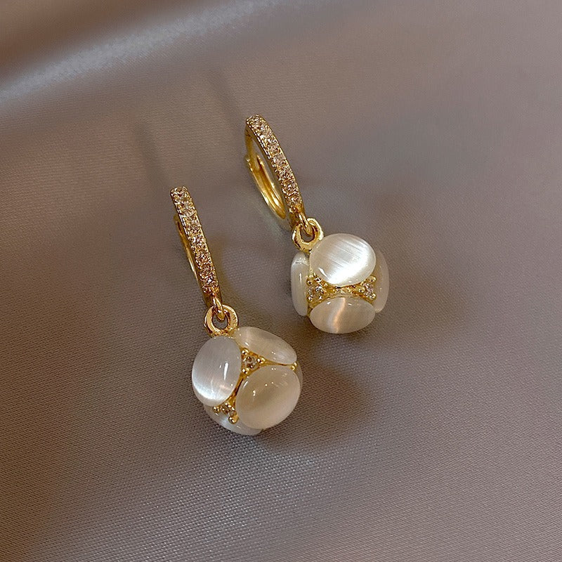 Opal & Shell Crown Earrings – Gold-Plated Copper