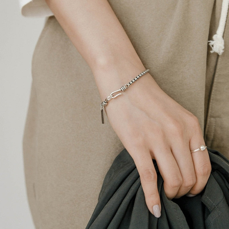 925 Sterling Silver Double Hook Box Chain Bracelet