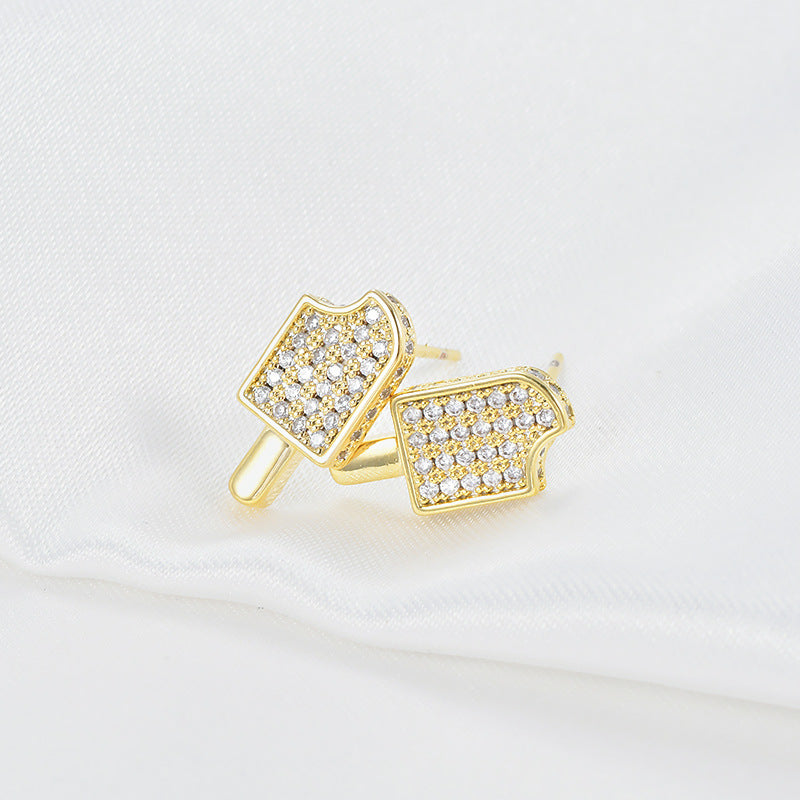 ED Geometric Gold-Plated Earrings with Inlaid Artificial Gemstones