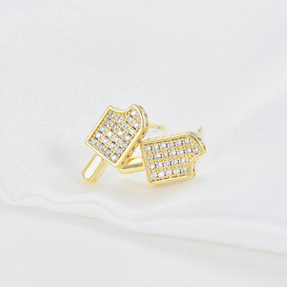 ED Geometric Gold-Plated Earrings with Inlaid Artificial Gemstones