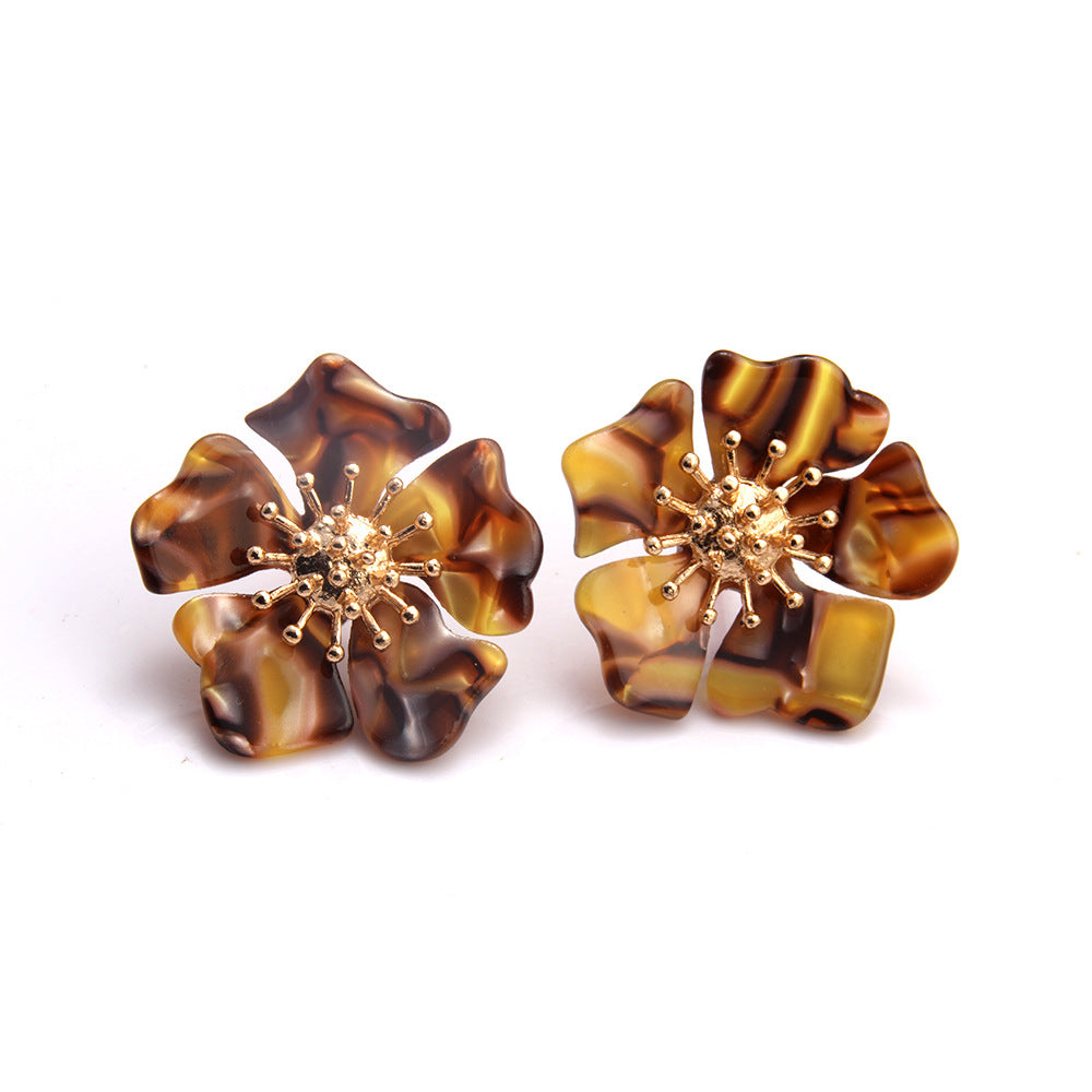 Retro Acetic Acid Acrylic Earrings – Exaggerated Floral & Leopard Wave Design