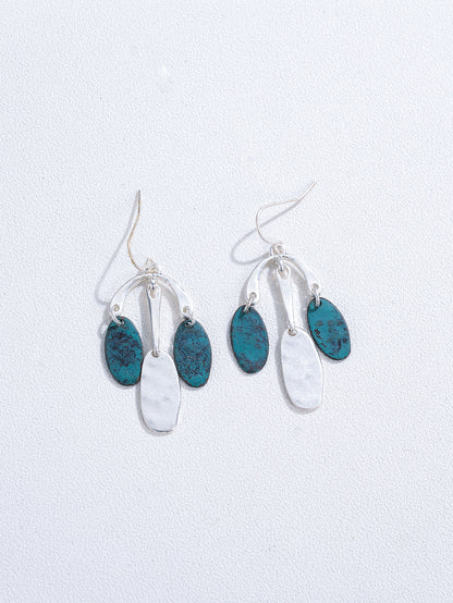 NYU Retro Blue-Green Fan-Shaped Ear Hook Earrings