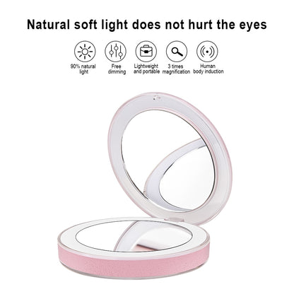 10 Lights LED Mini Makeup Mirror 1X 3X Magnify Hand Held Fold Small Portable Micro USB Connect Cable Built-in Battery Chargeable