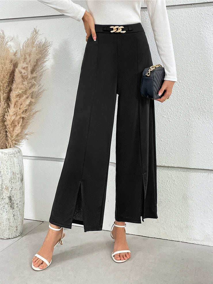 Honey Chain Detail Slit Straight Pants