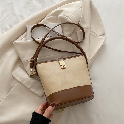 Contrast Color Top Handle Bucket Bag